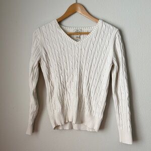 V-Neck Cable Knit Sweater - Cream